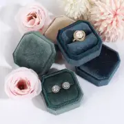 Velvet Jewelry Box Single/Double Ring Storage Wedding Ring Earrings Display AU