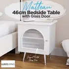 Bedside Nightstand Side Table Glass Door Modern Storage Organiser White 46 cm