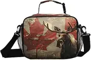 Flag Canadian Moose Red Insulated Lunch Box for Women Men - Ideal for Work, Picnics - Includes Adjustable Shoulder Strap