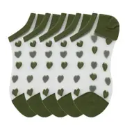ANYSOX 5 Pairs Army Green Size 5-9 Heart Tull Glass Silk Design With Transparent Thin Mesh Color Full Nylon Knee Sock ComFortable To Wear For Ladies