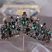 STUNNING GOLD CROWN/TIARA WITH EMERALD GREEN & BLACK CRYSTALS, BRIDAL OR RACING