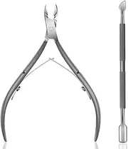 Cuticle Trimmer with Cuticle Pusher - Cuticle Remover Cuticle Nipper Professional Stainless Steel Cuticle Cutter Clipper Durable Pedicure Manicure Tools for Fingernails and Toenails (Gray, One size)
