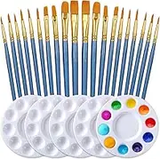 Paint Brushes Palettes Set by DUGATO, 2 Packs/20pcs Round Pointed Tip Nylon Hair Brushes with 5 Paint Trays for Acrylic Watercolor Oil Gouache Tempera and Body Painting