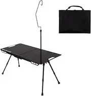 Portable Table | Foldable Backyard BBQ Desk | Portable Height Adjustable Picnic Table with Light Holder for RV Tailgating Garden Barbecue Beach Backyard Balcony Patio