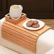 Foldable Bamboo Tray with Cup Holder, Bamboo Couch Arm Tray, Bamboo Couch Cup Holder, Foldable Bamboo Couch Arm Table Tray with Non-Slip Backing, for Drink and Snack (Style A,2PCS)