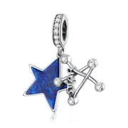Brilliant Stars Charm for Bracelet Silver plating Blue DIY Women Jewelry