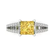 2.42 Princess Cut split shank Yellow Promise Wedding Ring 14k White Solid Gold