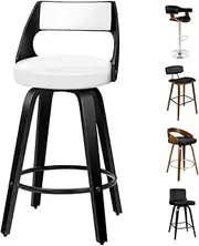 [ALFORDSON] 2pcs Bar Stool Eden Swivel Kitchen Stool in 65cm Seat Height Leather Counter Stool with Footrest and Adjustable Leg Levelers Home Dining Chair Black and White