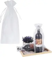 [TopHomer] White Organza Mesh Bags for Wine Bottles, 30pcs Wine Bags Gift Pouches Dresses with Drawstring for Christmas, Wedding, Birthday Party Favours (37 x 14 cm), White