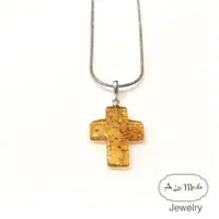 在飛比找momo購物網優惠-【Alamode】天然琥珀十字架項鍊 蜂蜜色 925銀(波羅