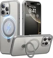 TORRAS Magnetic Ostand for iPhone 16 Pro Case, [Military Grade Drop Tested][Compatible with MagSafe] Translucent Slim Back Soft Edge Case for iPhone 16 Pro, Grey