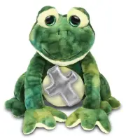 DolliBu Squat Frog Stuffed Animal with Silver Cross Plush Toy - 7.5 Inches