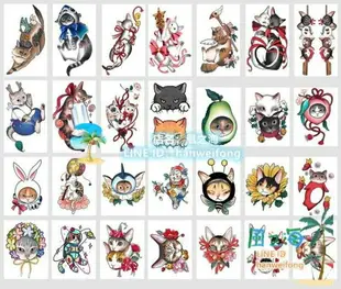 30張浮世繪貓紋身貼防水可愛女潮持久仿真暗黑日系韓國網紅貼紙貼紙【風之海】