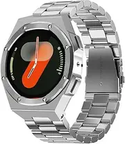 Luxury Case with Band Designed for Samsung Galaxy Watch 7 44mm 2024, Rugged Military Protective Metal Bumper Cover with Tactical Stainless Steel Strap for Men