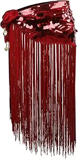 [Starsouce] Women’s Belly Dance Hip Scarf with Sequins Adjustable Hip Wrap Skirt Fringe Waist Accessory for Latin, Samba, Performances