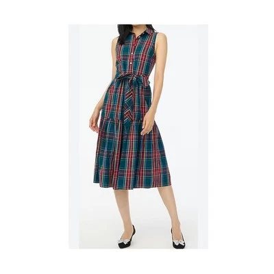 J. Crew Sleeveless Plaid Tartan Shirtdress Warm Spruce Multi Size 6 NWT