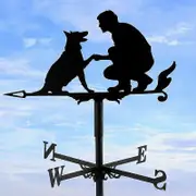 Weather Vane with Wind Direction Indicator for Man and Dog Hollow Design Carved Stainless Steel Wind Direction Black Metal Weather Vane for Garden Yar