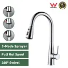WELS Kitchen Tap Pull Out Chrome 3-Mode Spray Head Gooseneck Arm Sink Mixer Tap