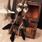 Charming Baroque Chain Feather Tassel Chain Mask Long Drop Earrings for Women_co