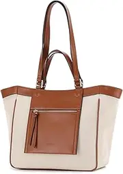 Tote Bag for Women, VASCHY Large Canvas Vegan Leather Patchwork Teacher Bag Purse Satchel Shoulder Bag Handbag for Work, Travel, Casual