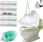 100PCS Toilet Seat Cleaning Bag, Travel Potty Liners, Portable Universal Potty Trainer LinersDisposable Traning Toilet Seat Bin Bags with Drawstring (17.71" x 9.45"Inch)