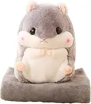 Baby Blanket Hamster Throw Pillow Plush Stuffed Animal Toy 19.7Inch Grey + Blanket