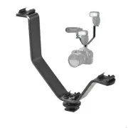V-Shape 17cm Wide Metal Triple Hot Shoe Bracket For Flash Photography DSLR Micro
