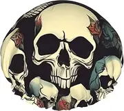 Skull Skeleton Print Shower Cap For Women Men Reusable Lightweight Soft Bath Hair Cap With Elastic Band
