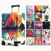 [THISFIND] Luggage Cover Washable Suitcase Protector Anti-Scratch,Stretchable Fit for 18-32Inch Luggage Durable Travel Bag Cover with Zipper Closure, Travel-1, S(18-21inch suitcase), Modern Travel Print