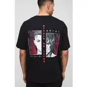 Mens Black Oversized Attack On Titan Anime License Printed T-Shirt