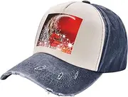 [JBYJBX] Christmas Magic Print Vintage Style Washed Baseball Cap Adjustable Dad Hats with Classic Brim Unisex Hat, Navy Blue, One Size