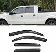 Side Window Wind Visor Vent Deflector fit for Ford F-150 2009-2014 SuperCrew/Crew Cab, 4pcs Out-Channel Tape On Dark Smoke Nice Rain Guards Set 94155