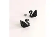 Solid 925 Sterling Silver Jet Swan Stud Earrings