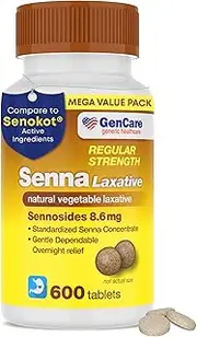 GenCare - Senna Laxatives (8.6mg Tablets) with Natural Sennosides (1000 Tablets Per Bottle) | Value Pack Size for Bloating, Constipation, Gas & Irregularity Relief | Effective & Safe Overnight Formula