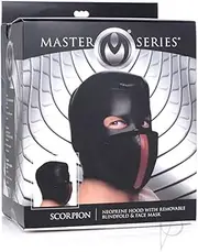 Master Series Scorpion Hood With Removable Blindfold and Mouth Mask, Black