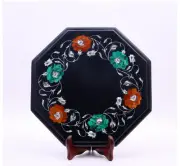 12" Black Marble Coffee Table Top green malachite Pattern Inlay Corner Table
