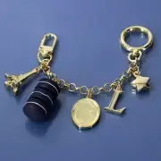 LADUREE Key ring BAG CHARM holder Macaron Eiffel W/ Box gold Les Secrets LTD