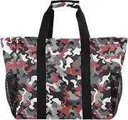 [sanluoli] Tote Bag Collapsable Large Beach Bag Sandproof Canvas Carrier Bags, Camouflage Grey Red Black Art, 1 size
