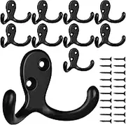 10 Pack Heavy Duty Double Prong Coat Hooks Wall Mounted with 20 Screws Retro Double Hooks Utility Hooks for Coat, Scarf, Bag, Towel, Key, Cap, Cup, Hat