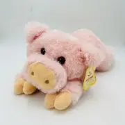 Large Aurora World Pippen Pink Pig Plush Laying Down Flat #50011 Tan Nose Fluffy