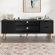 ALFORDSON TV Cabinet Stand Unit, 120 x 30 x 43cm, 2 Drawers, 2 Shelves＆Storage Cabinet, Modern Furniture Entertainment TV Unit Cabinet Set, for Living Room, Multimedia Centre, Black