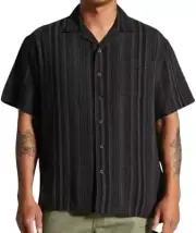 BRIXTON BUNKER SEERSUCKER Men's S/S Woven Shirt - Medium - Black/Charcoal - NWT