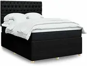 vidalXL Box Spring Bed with Mattress - Double Bedstead Black Fabric, Pocket Spring Mattress, LED Lights, Adjustable Headboard - Bedroom Interior
