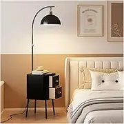 Indoor Floor Lamps Premium Night Stand Floor Lamp with Table, Bedside Table with Lamp Attached, Side Table Lamp for Offices, Cafes, Living Rooms, Bedrooms Standing Lamp(Black)