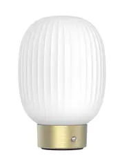 Ellidy Tall LED Portable Rechargable Table Lamp in Brass with Ribbed Opal Glass Shade