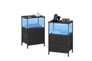Advwin LED Bedside Table 2 Fabric Drawers 60cm Black Set of 2