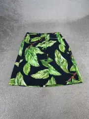 Ann Taylor Skirt Womens 10 Navy Blue Leaves Cotton/Linen Button Front A Line NEW