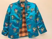 Women's Turquoise Blue Satin Tang Suit Jacket From the 2008 Beijing Olympics