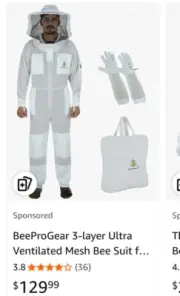 X LARGE BeeProGear 3-layer Ultra Ventilated Mesh Bee Suit Beekeepers w/ gloves