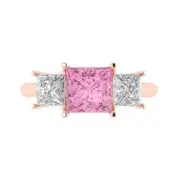2.62Ct Princess Cut Pink Gemstone Solid Gold Engagement Promise Statement Ring